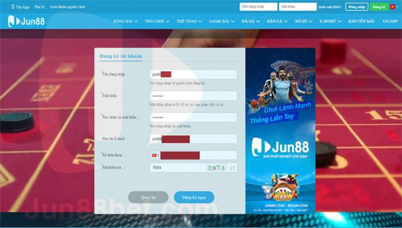 Hướng đẫn đăng ký tài khoản tại Jun88 dễ dàng