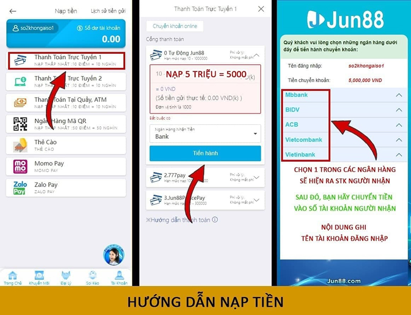 Hướng dẫn nạp tiền casino Jun88 hiệu quả